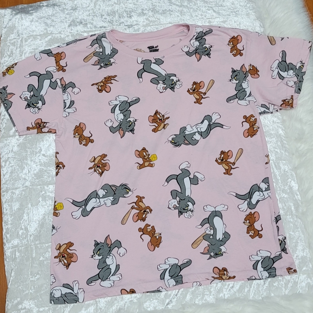 Tom & Jerry Pink Graphic Mens T-Shirt